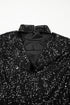 Sequin Mock Neck Drape Open Back Bell Sleeve Lined Top